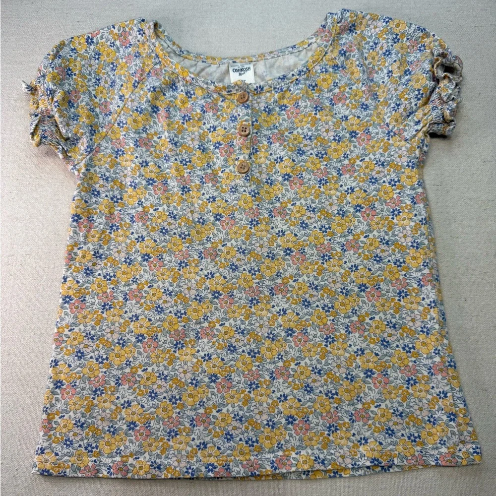 Oshkosh Girls Floral Top - Yellow and Blue - Size 4T